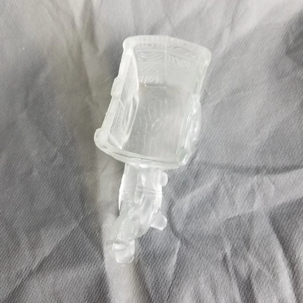 Vintage Clear Glass Donkey Cart Miniature Animal horse 4.75x2 planter candy dish